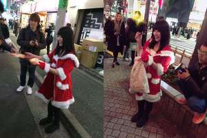 上原亜衣变身圣诞女郎 涩谷街头发糖果宣传引退作
